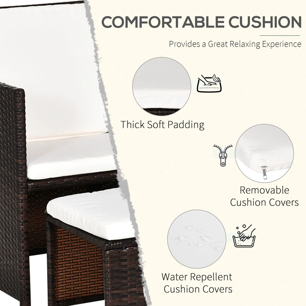 Outsunny 5 PCs Rattan Garden Furniture Wicker Weave Sofa Set Dining Table Chair Footrest - Garden Sofa Sets