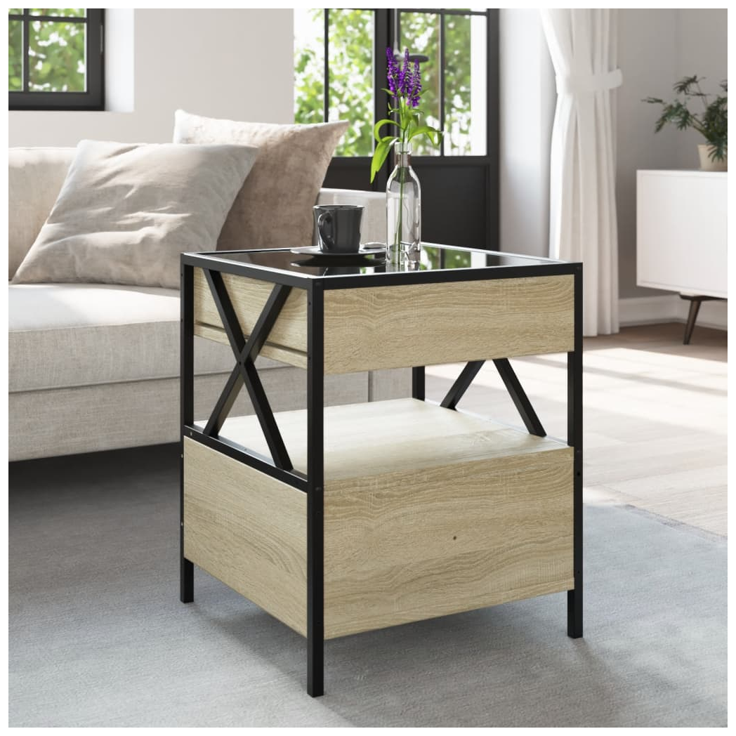 vidaXL vidaXL Coffee Table 40x40x51 cm Infinity LED RGB Mirror Sonoma Oak For Living Room - Coffee Table