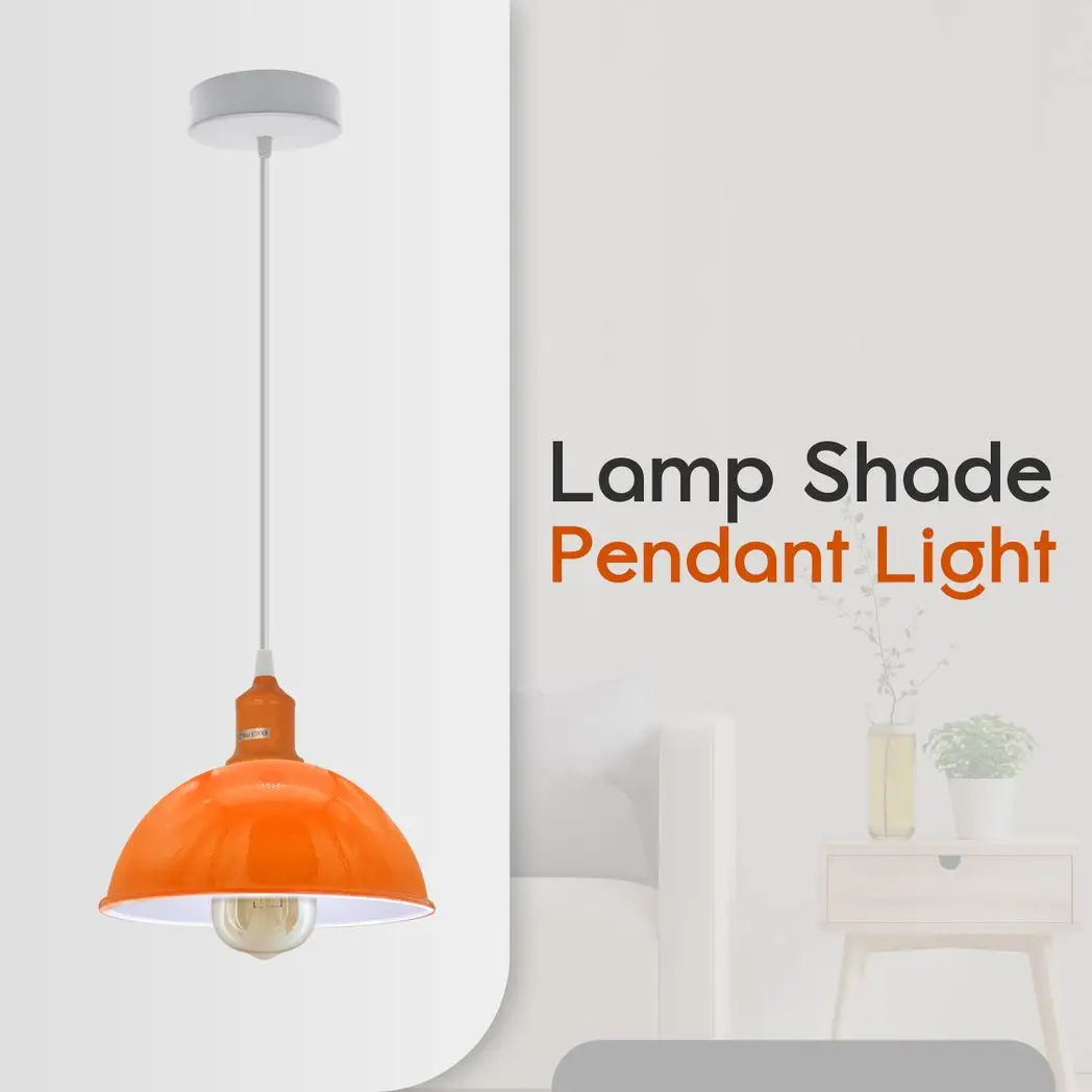 Un-branded 2Pack Dome Shaped Orange Loft Style Sturdy Metal Lamp Shade Pendant Lights 21cm Bottom Spray Painted Finish Inner White - Ceiling Lights