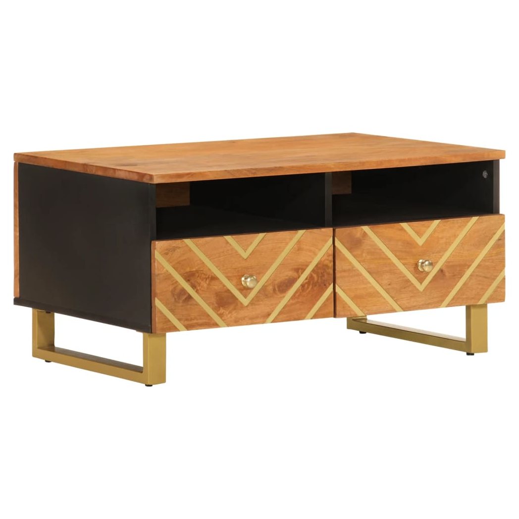 VidaXL Coffee Table 80x54x40 Cm Solid Mango Wood Chevron Pattern Drawers Living Room by vidaXL