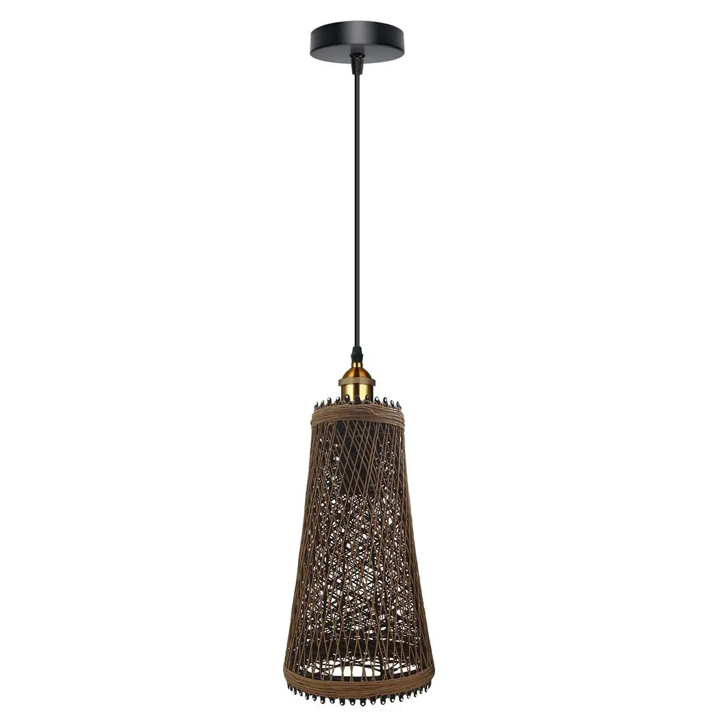 LEDSONE Natural Rattan Wicker Vintage Industrial Style Single Ceiling Pendant Light Shade - Pendant Lights