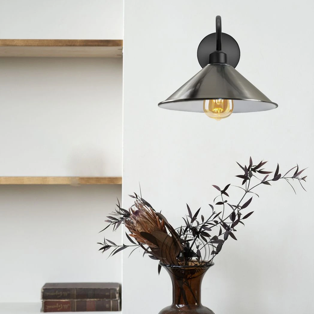 Un-branded Premium Wall Light Satin Nickel Cone Shade Swan Neck Entry - Wall Lights