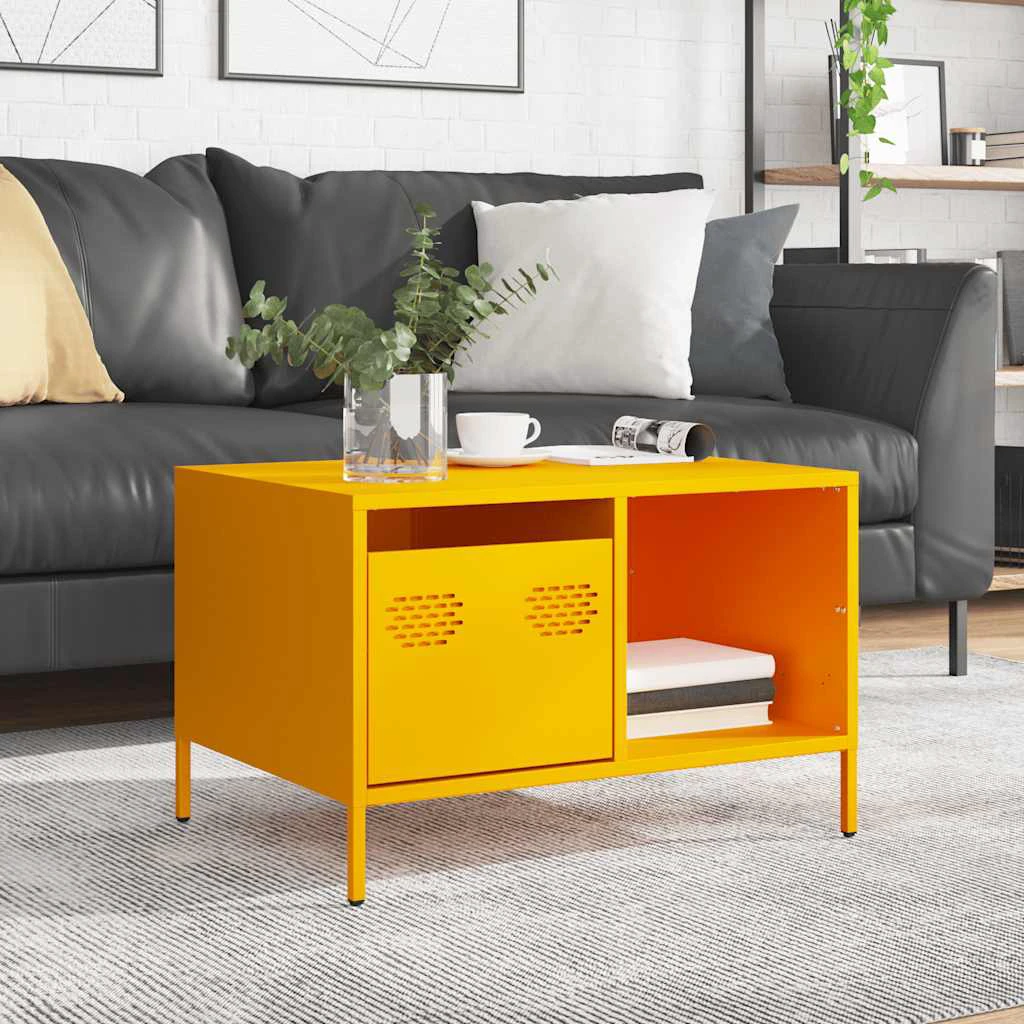 vidaXL VidaXL Coffee Table 68.5x50x43.5 cm Mustard Yellow Cold Rolled Steel Industrial Living Room - Coffee Table