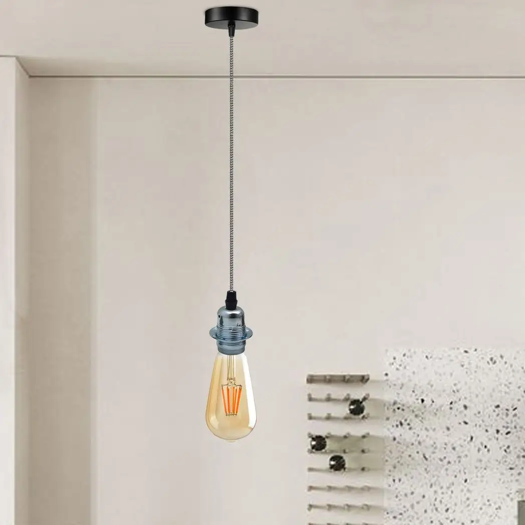 LEDSONE Vintage Industrial Chrome Pendant Light Fitting, lampshade Holder Fitting Set with 2m Cable. - Pendant Lights