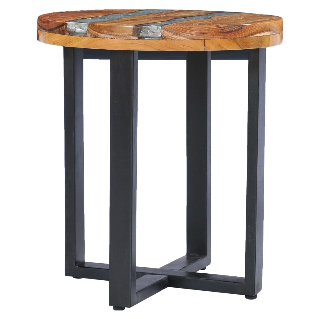 vidaXL VidaXL Coffee Table 40x45 cm Solid Teak Wood and Polyresin Round Top Rustic Living Room Decor - Coffee Table