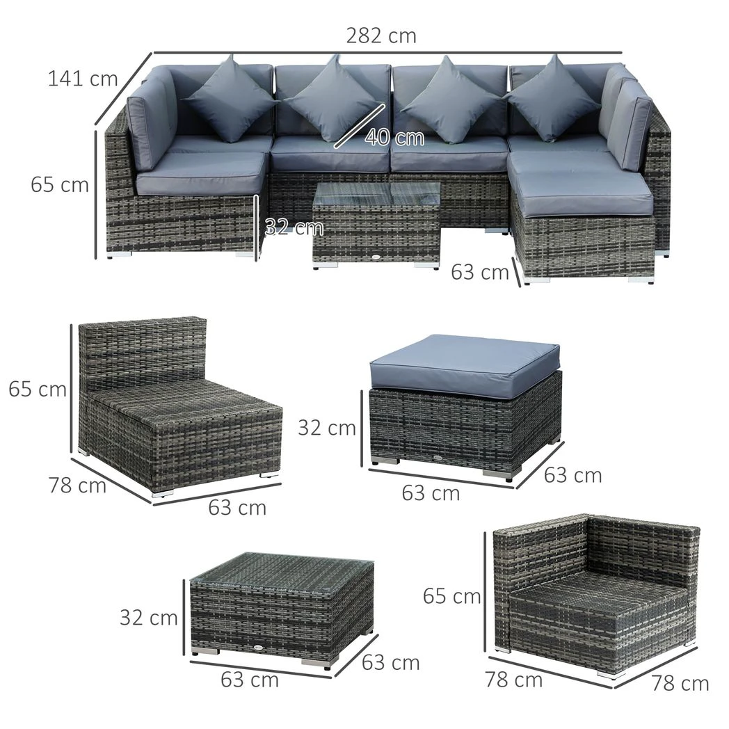 Outsunny 8 Pcs Rattan Sofa Set W/Cushions - Garden Sofa Sets