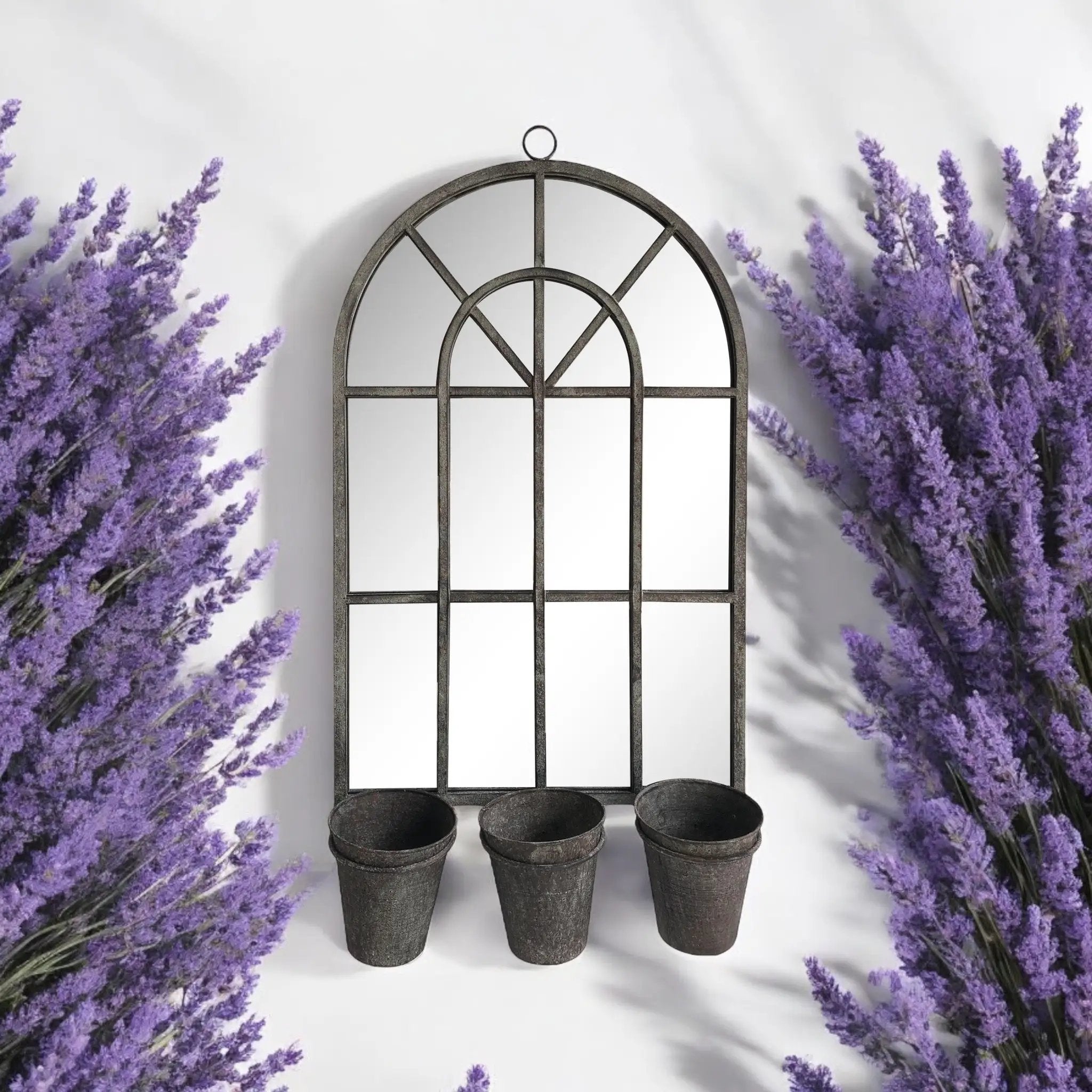 MSL 78CM RUSTY WALL MIRROR WITH TRIPLE PLANTER - Planters