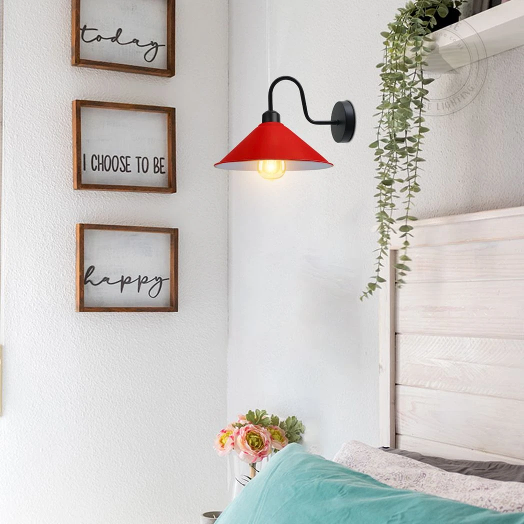 Red Retro Wall Light Sconce Cone Shade E27 for Living Room by Un-branded