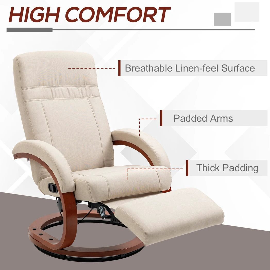 HOMCOM HOMCOM Manual Recliner Swivel Reclining Chair with Footrest Armrests Beige - Recliner