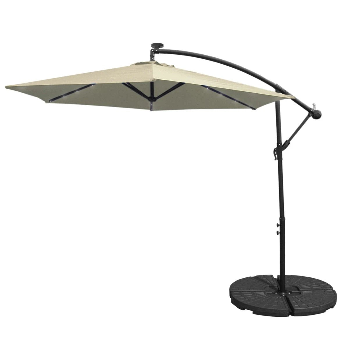 Monster Shop Cream Cantilever Parasol 3m LED Fan Base Garden - Uncategorized Parasol