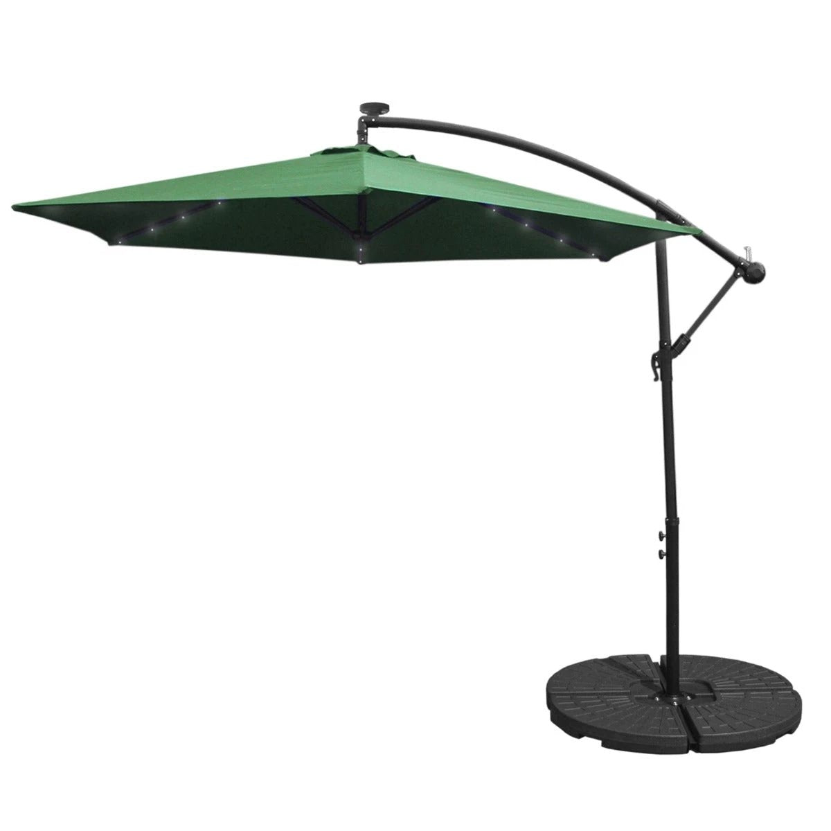Green Cantilever Parasol 3m LED Fan Base Outdoor by Monster Shop
