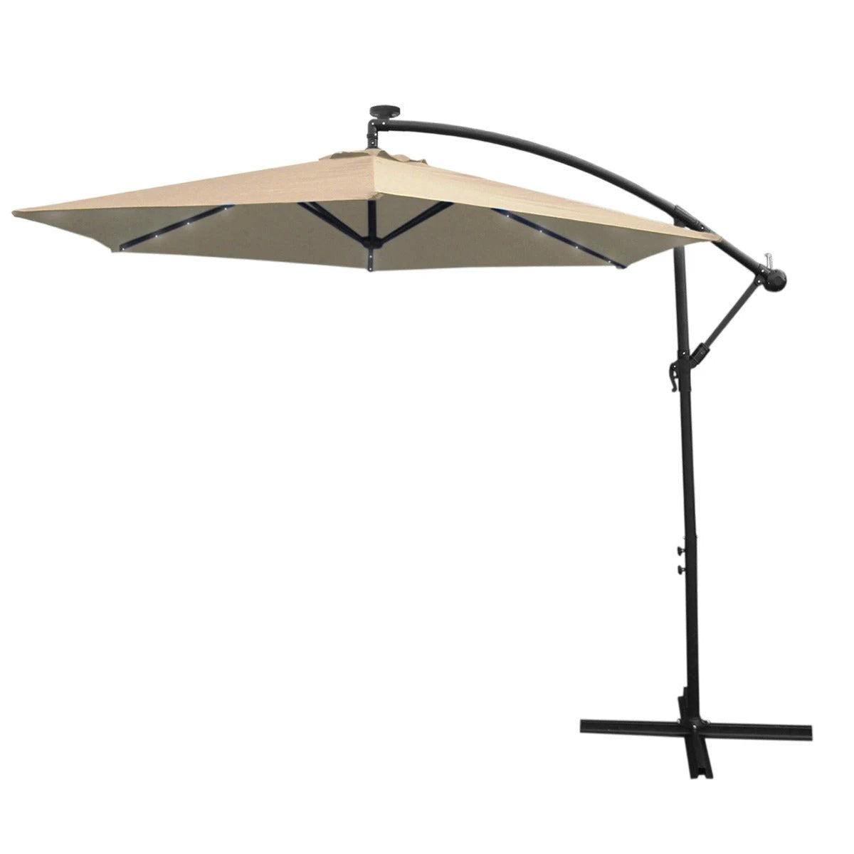 Premium LED Cantilever Parasol 3M Beige UV Protected Outdoor Garden Sun Shade Solution by Monster Shop