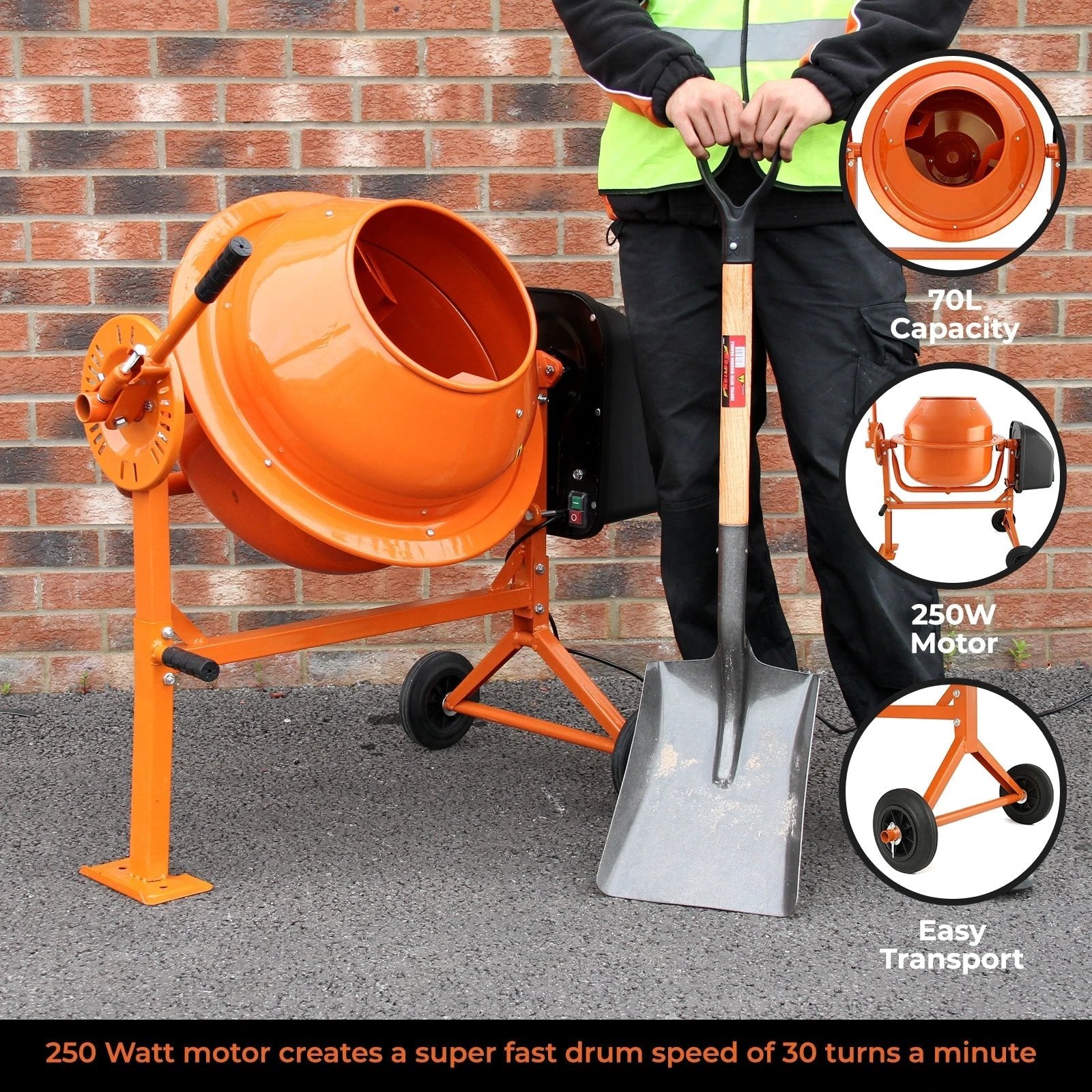 T-Mech Electric Cement Mixer, 70 Litre by Monster Shop