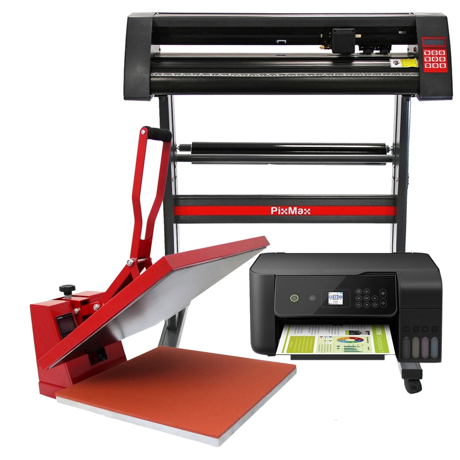 PixMax Heat Press Clam 50 x 50cm, Vinyl Cutter & Printer Bundle by Monster Shop