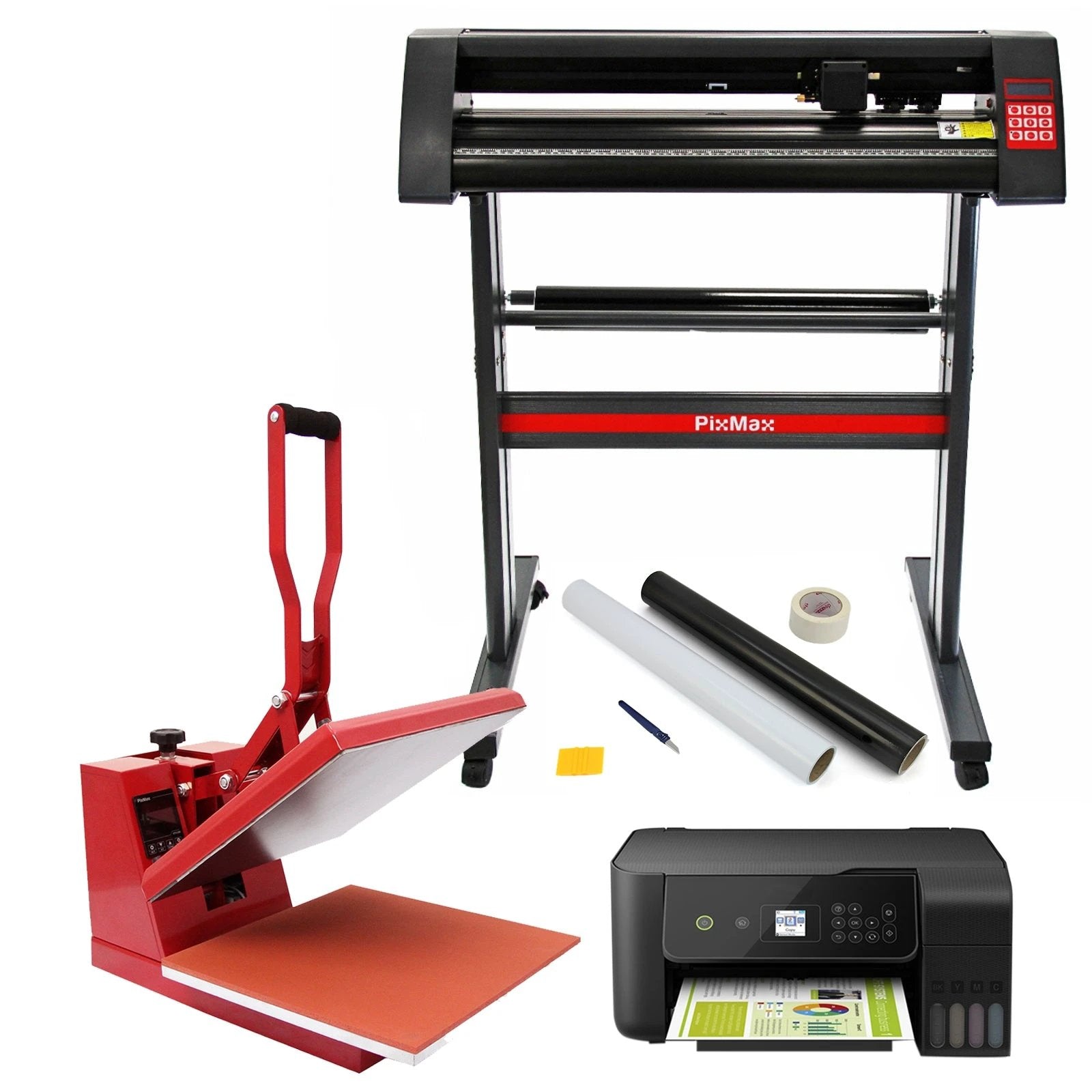 PixMax 38cm Clam Heat Press, Vinyl Cutter, Printer, Weeding Pack by Monster Shop