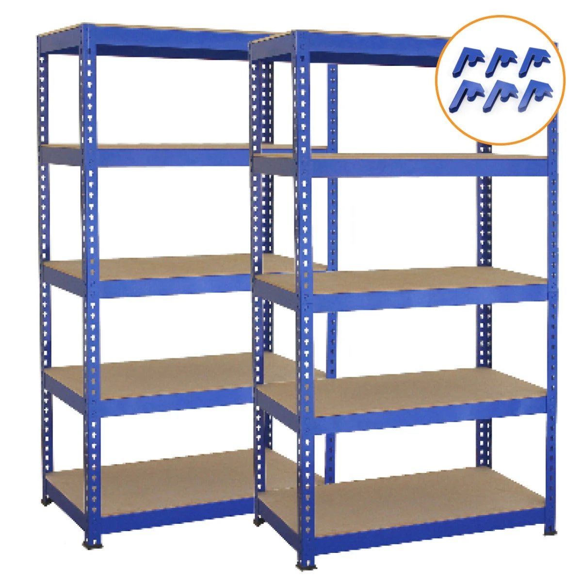 Monster Shop 2 x T-RAX Blue Metal Racking Units 75cm x 150cm x 30cm with Free Bay Connectors -