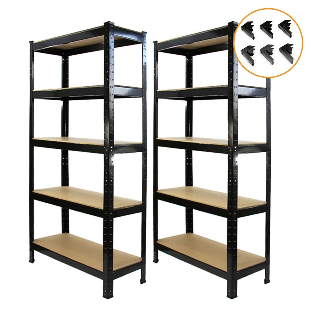2 x T-RAX Black Metal Racking Units 75cm x 150cm x 30cm with Free Bay Connectors by Monster Shop