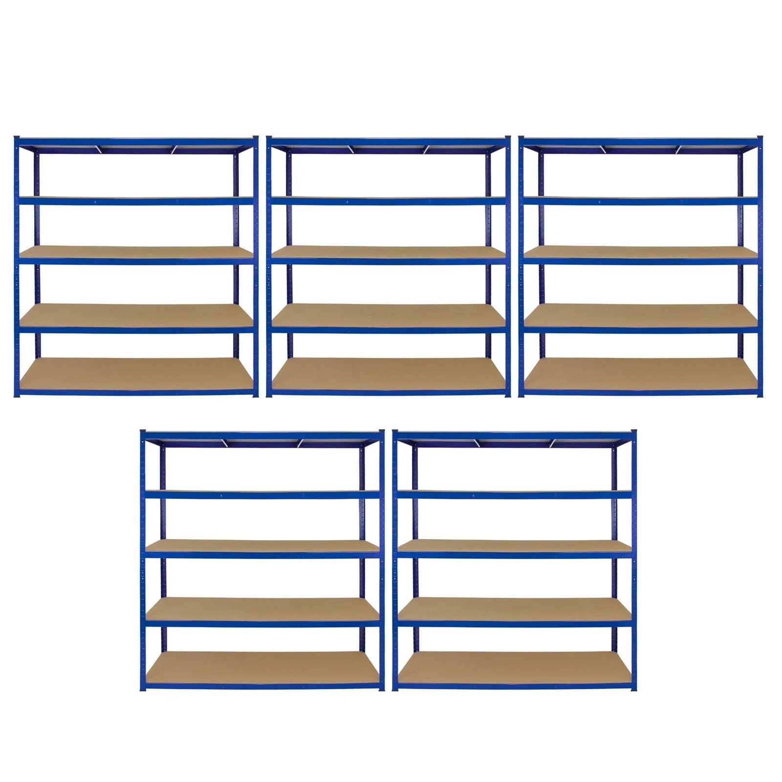 Monster Shop Monster Racking T-Rax 5 x Extra Wide Storage Shelves, Blue, 160cm W, 60cm D -