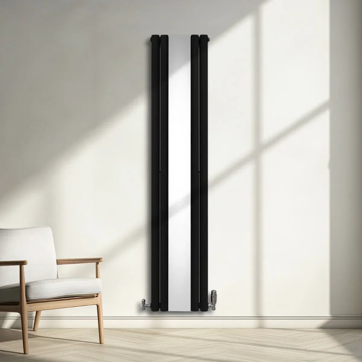 Monster Shop Oval Mirror Radiator & Valves - 1800mm x 380mm - Black -