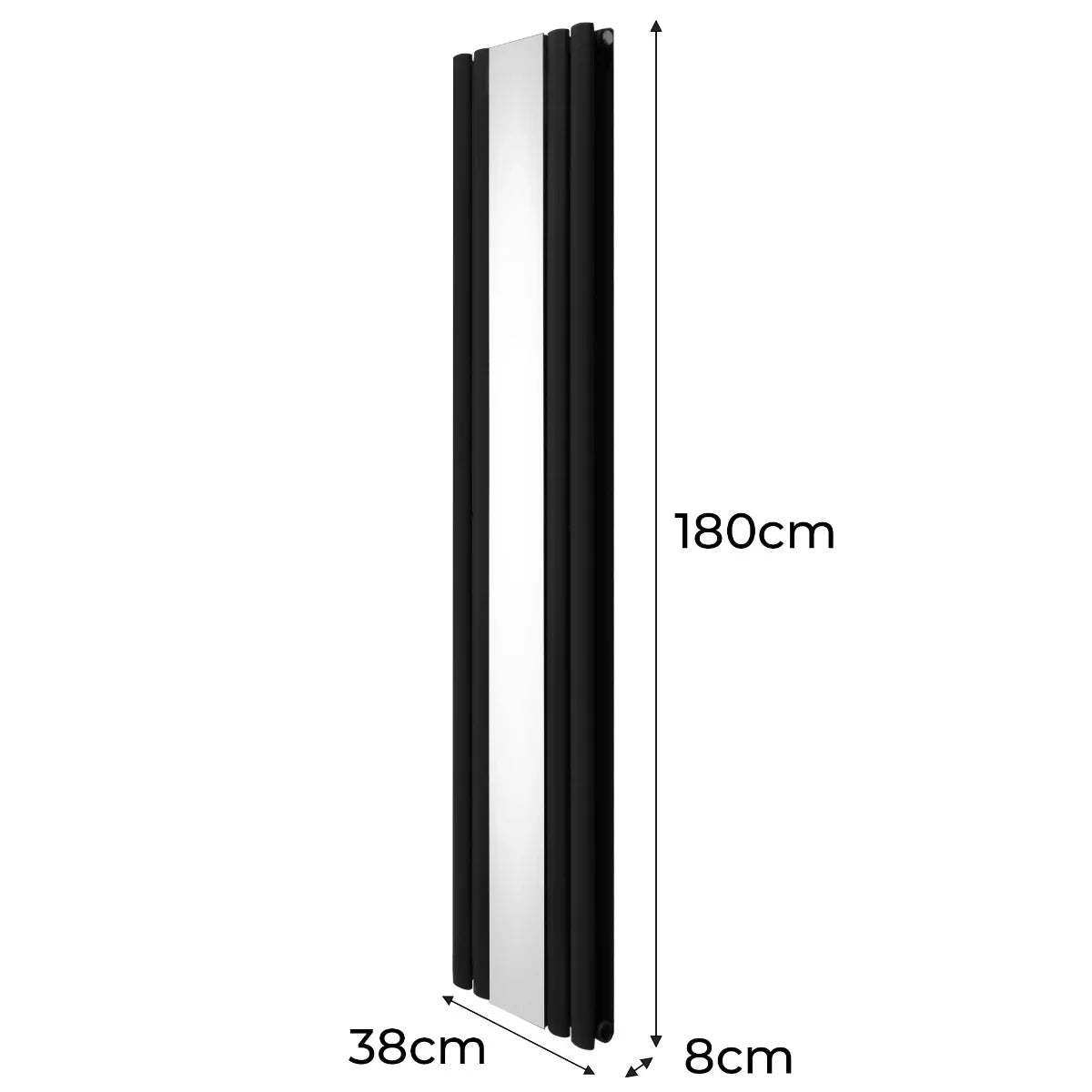 Monster Shop Oval Mirror Radiator & Valves - 1800mm x 380mm - Black -