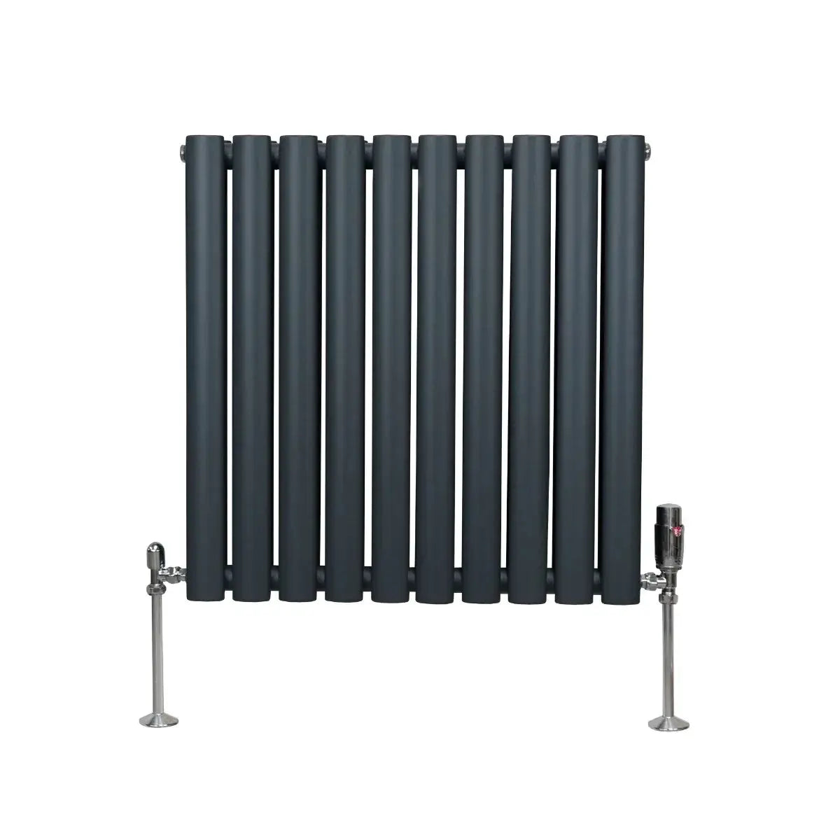Monster Shop Oval Column Radiator & Valves - 600mm x 600mm – Anthracite Grey -