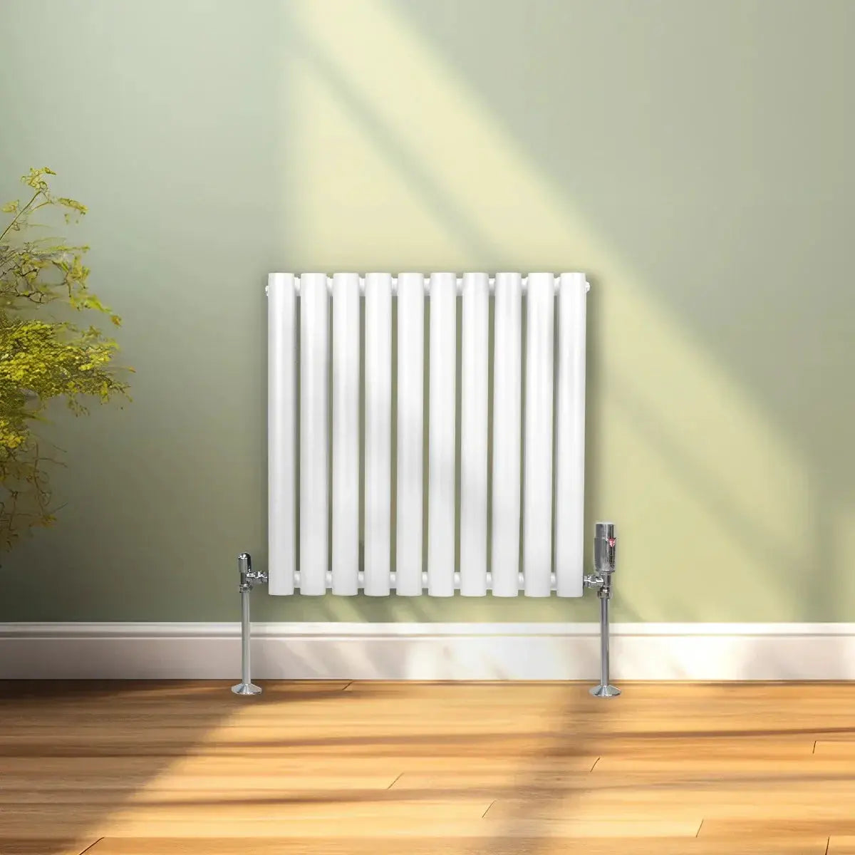 Monster Shop Oval Column Radiator & Valves - 600mm x 600mm – White -