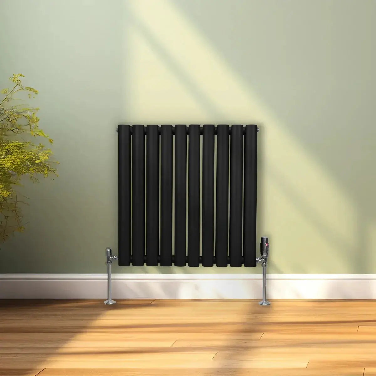 Monster Shop Oval Column Radiator & Valves - 600mm x 600mm – Black -