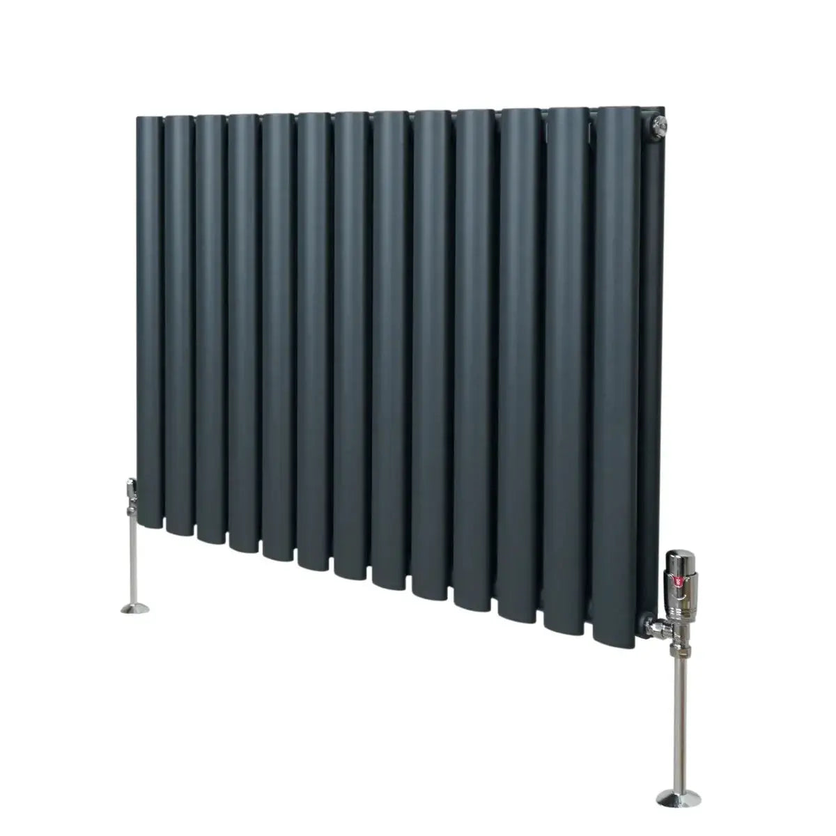 Monster Shop Oval Column Radiator & Valves - 600mm x 780mm – Anthracite Grey -