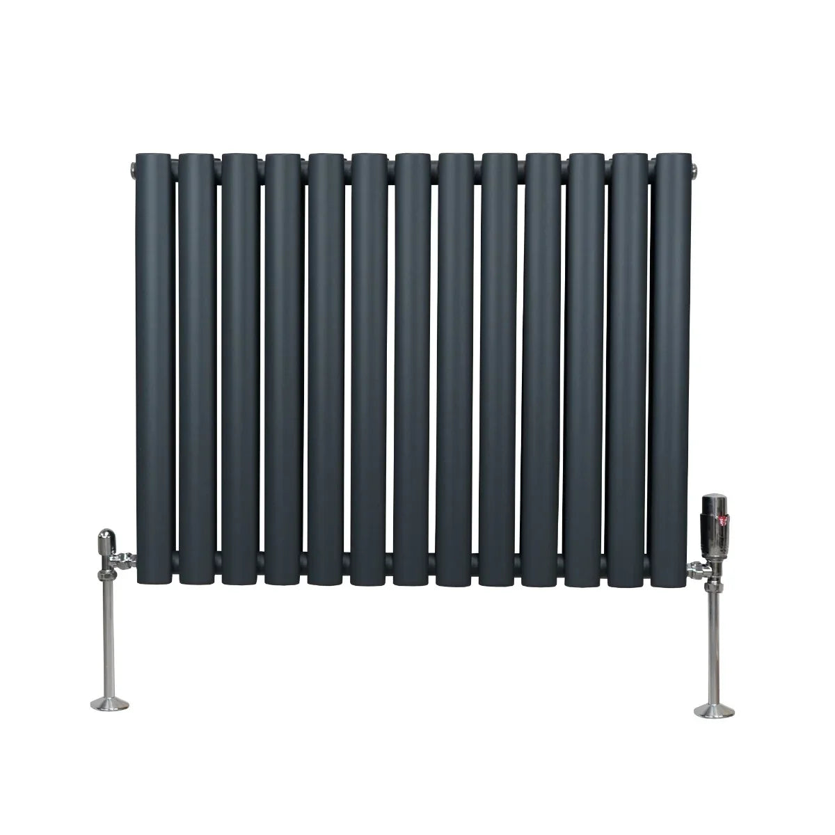 Monster Shop Oval Column Radiator & Valves - 600mm x 780mm – Anthracite Grey -
