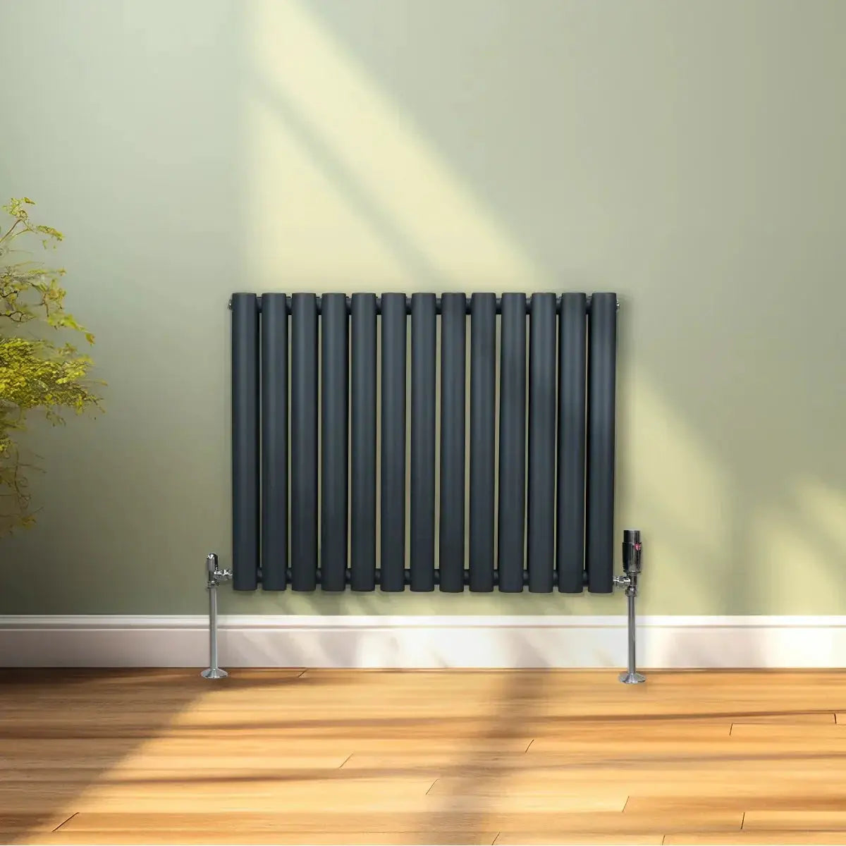 Monster Shop Oval Column Radiator & Valves - 600mm x 780mm – Anthracite Grey -