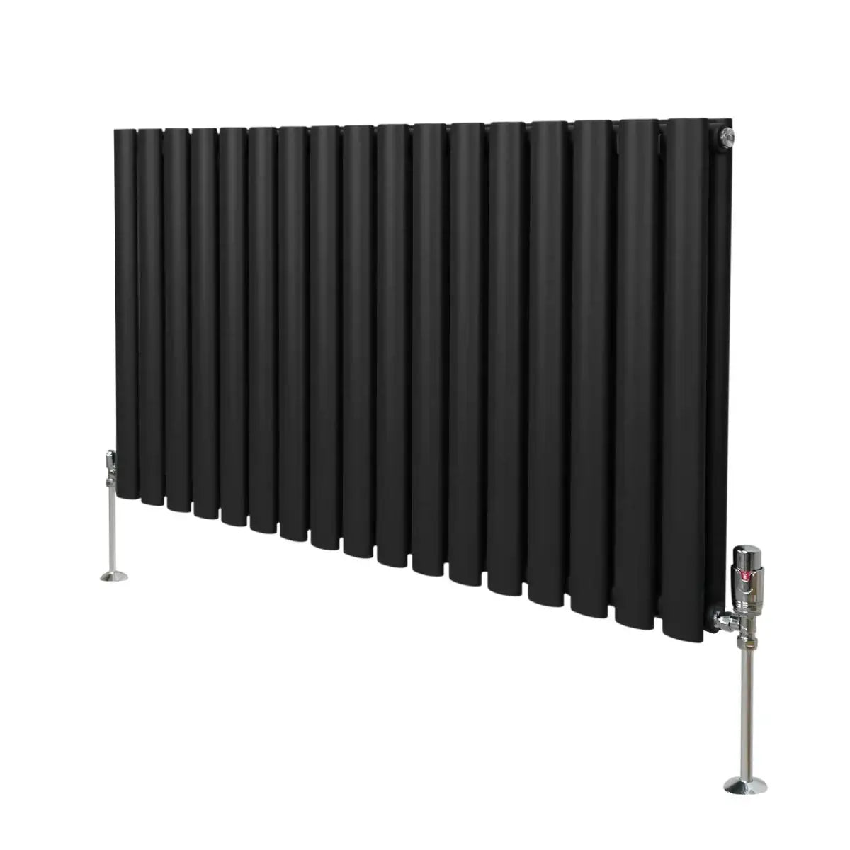 Monster Shop Oval Column Radiator & Valves - 600mm x 1020mm – Black -