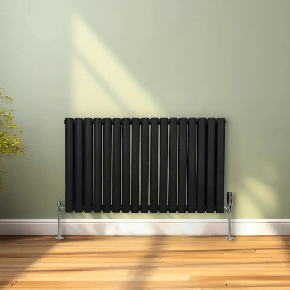 Monster Shop Oval Column Radiator & Valves - 600mm x 1020mm – Black -