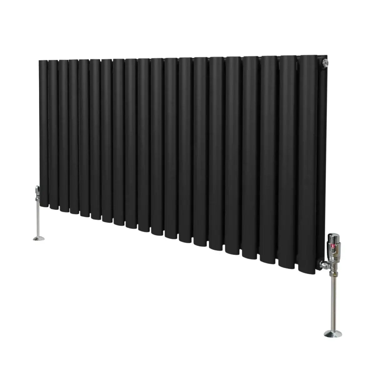 Monster Shop Oval Column Radiator & Valves - 600mm x 1200mm – Black -
