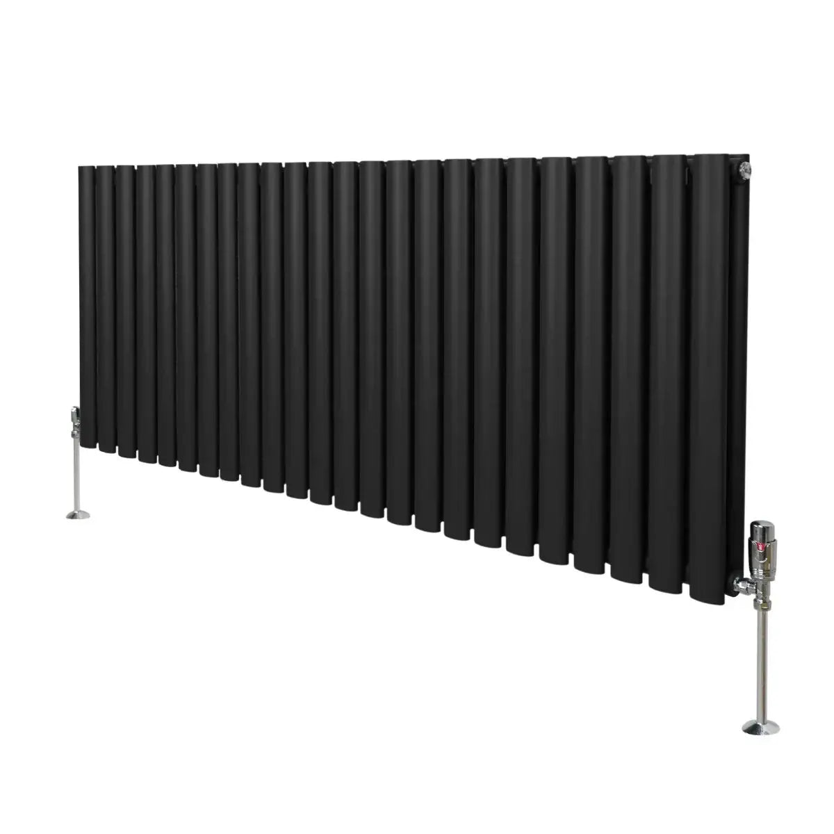 Monster Shop Oval Column Radiator & Valves - 600mm x 1440mm – Black -