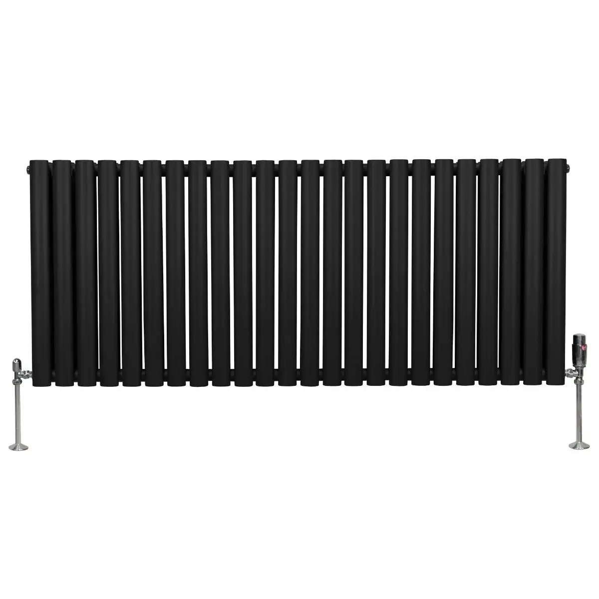 Monster Shop Oval Column Radiator & Valves - 600mm x 1440mm – Black -