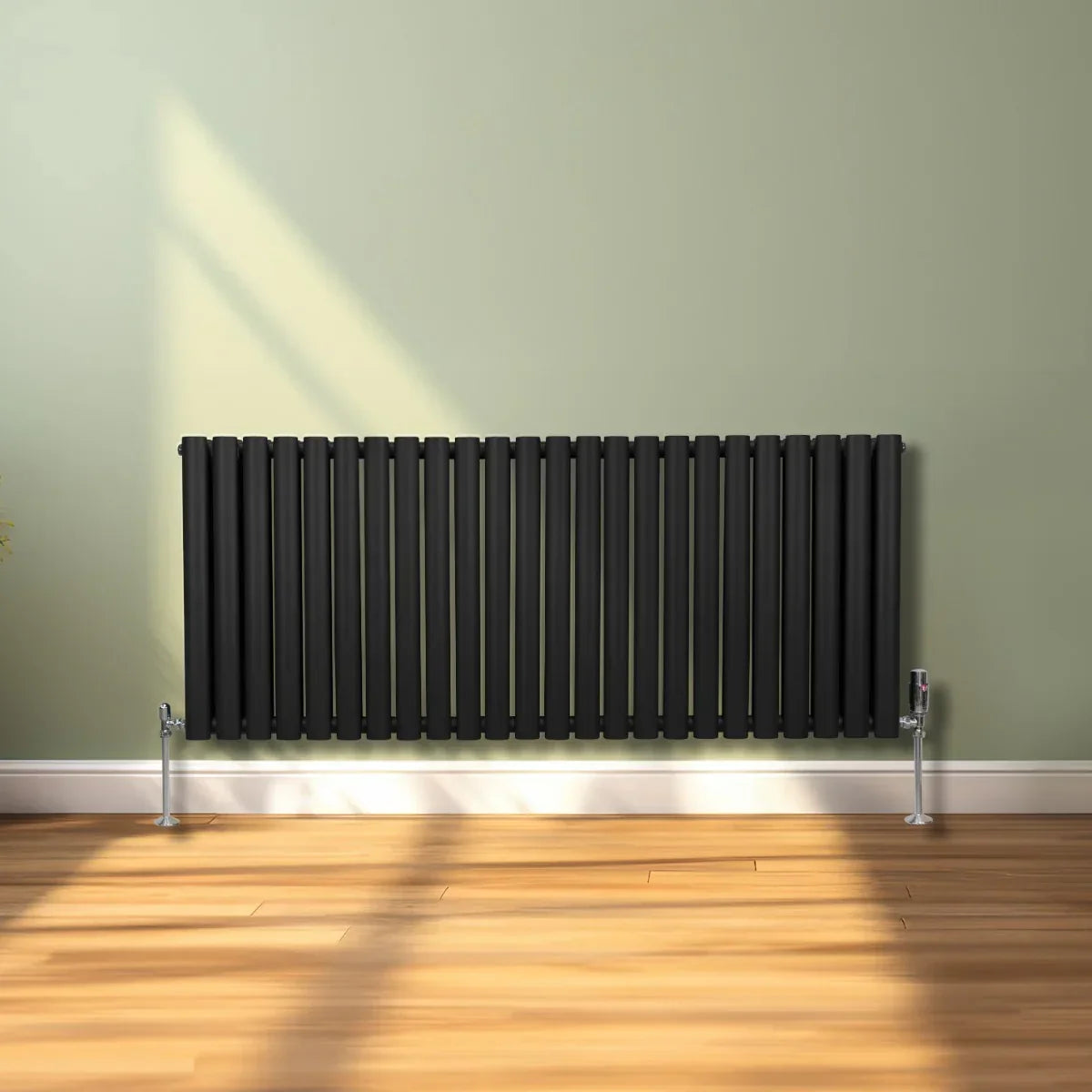 Monster Shop Oval Column Radiator & Valves - 600mm x 1440mm – Black -