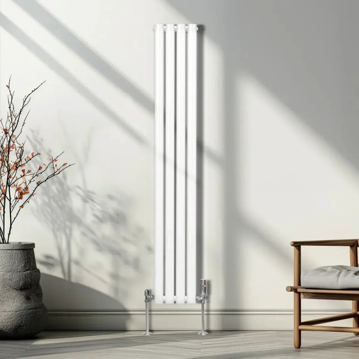 Monster Shop Oval Column Radiator & Valves - 1600mm x 240mm – White -