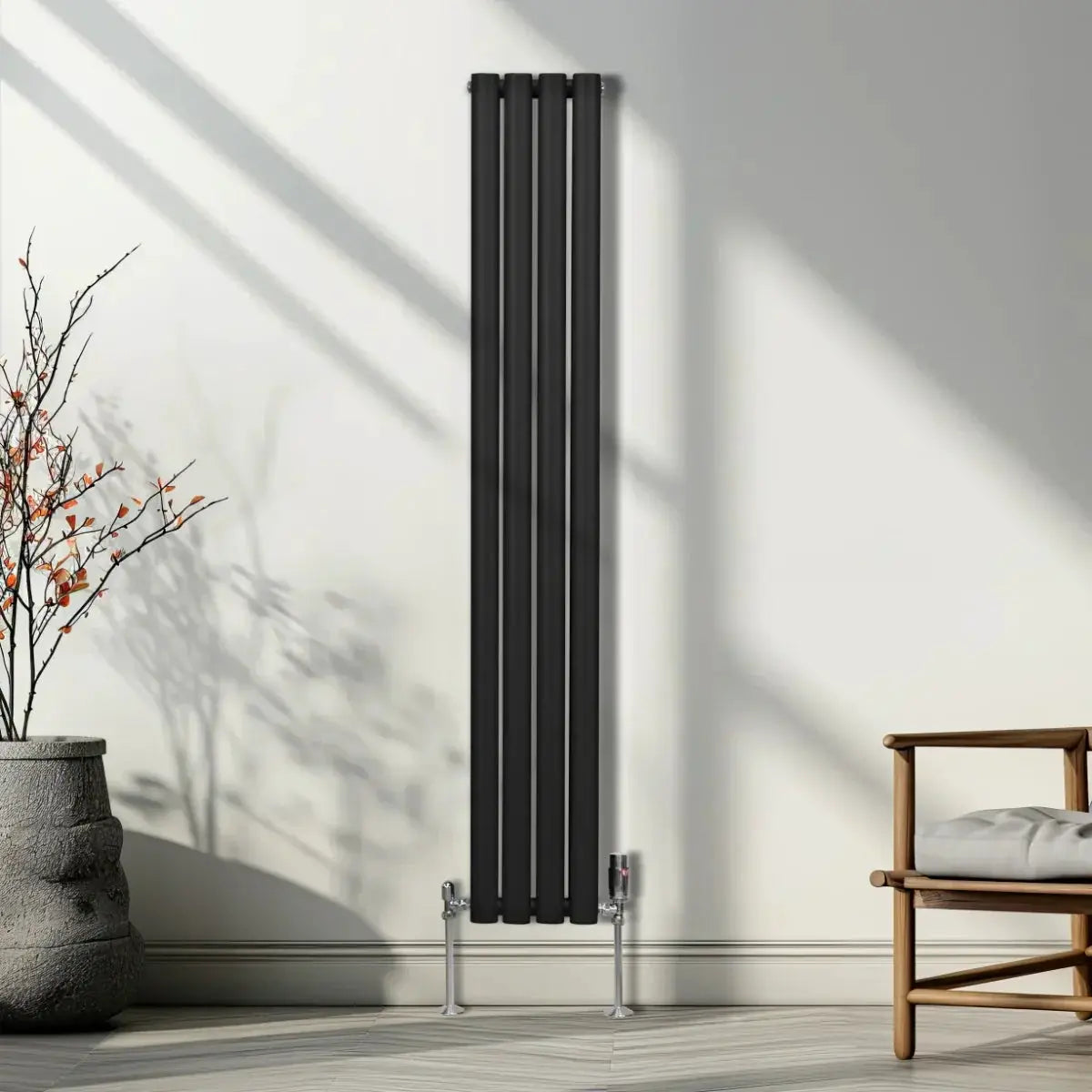 Monster Shop Oval Column Radiator & Valves - 1600mm x 240mm – Black -