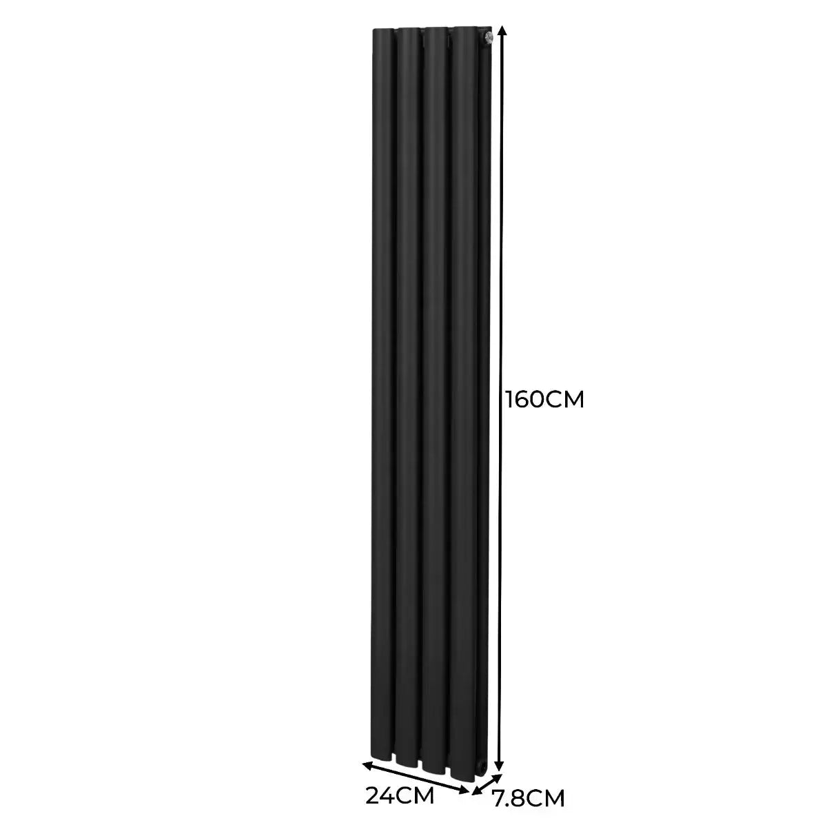 Monster Shop Oval Column Radiator & Valves - 1600mm x 240mm – Black -