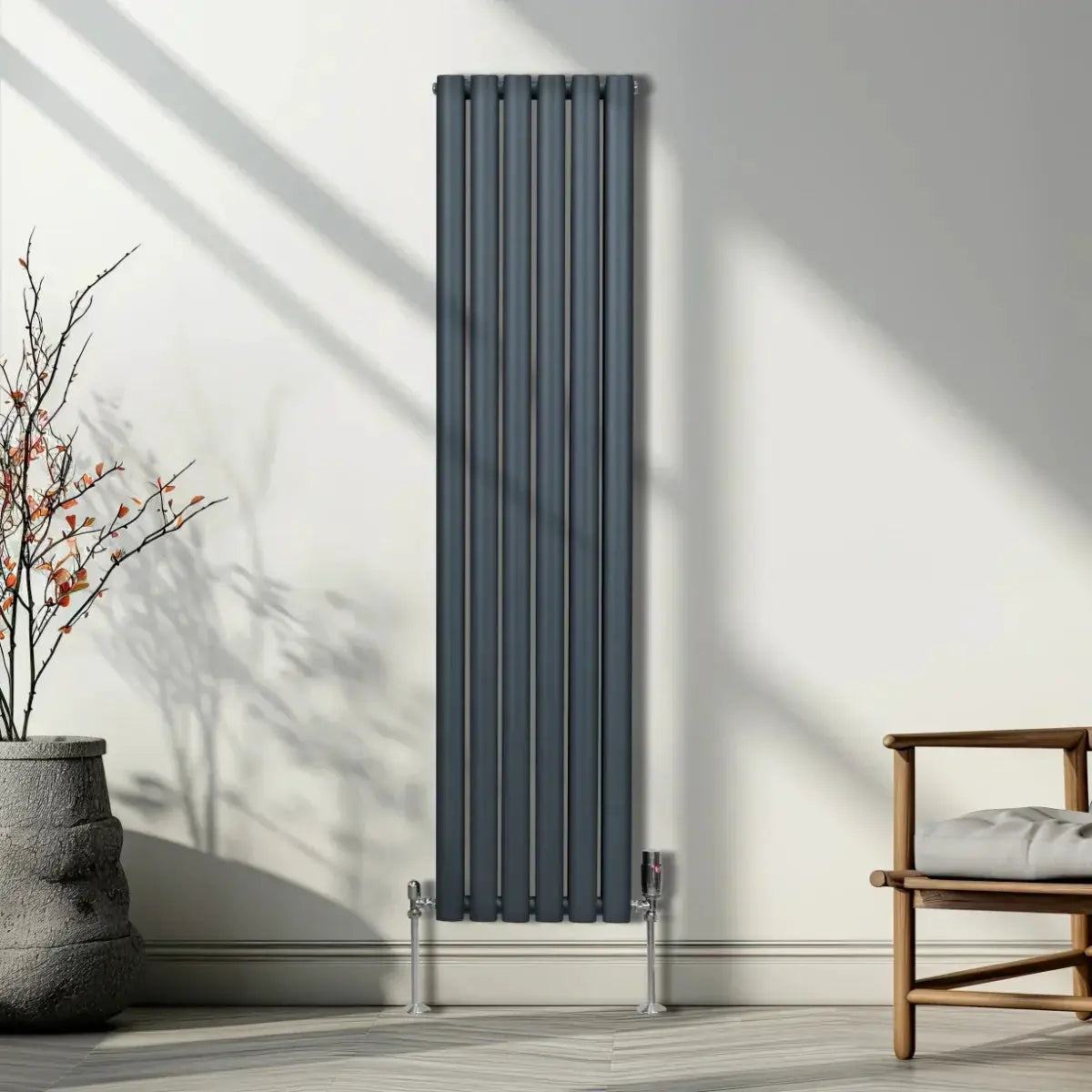 Monster Shop Oval Column Radiator & Valves - 1600mm x 360mm – Anthracite Grey -