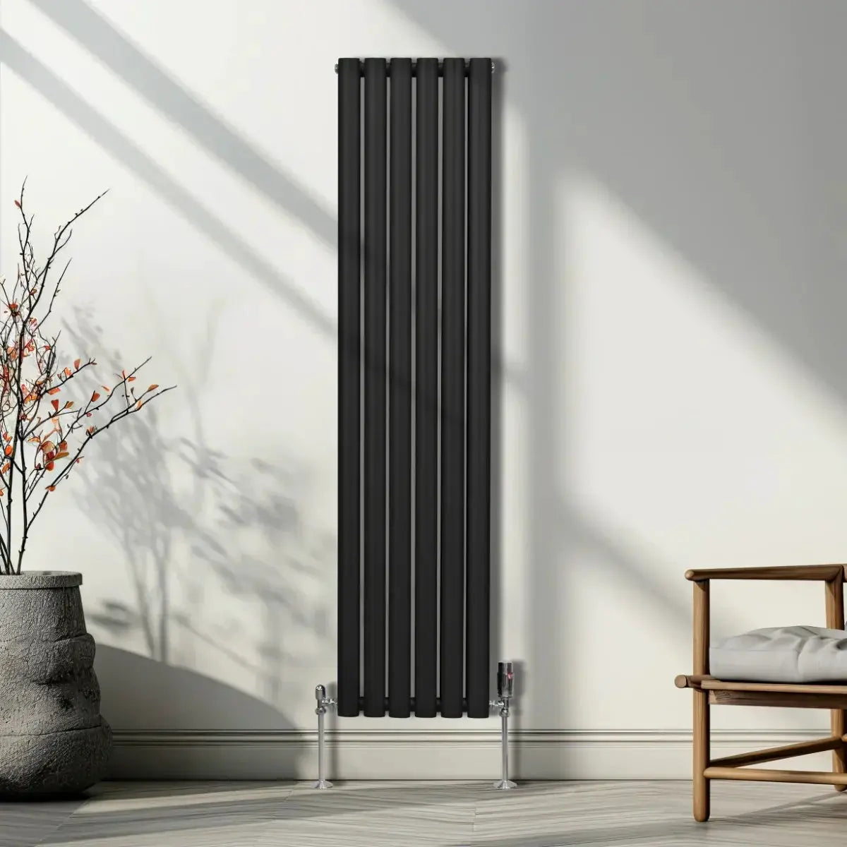 Monster Shop Oval Column Radiator & Valves - 1600mm x 360mm – Black -