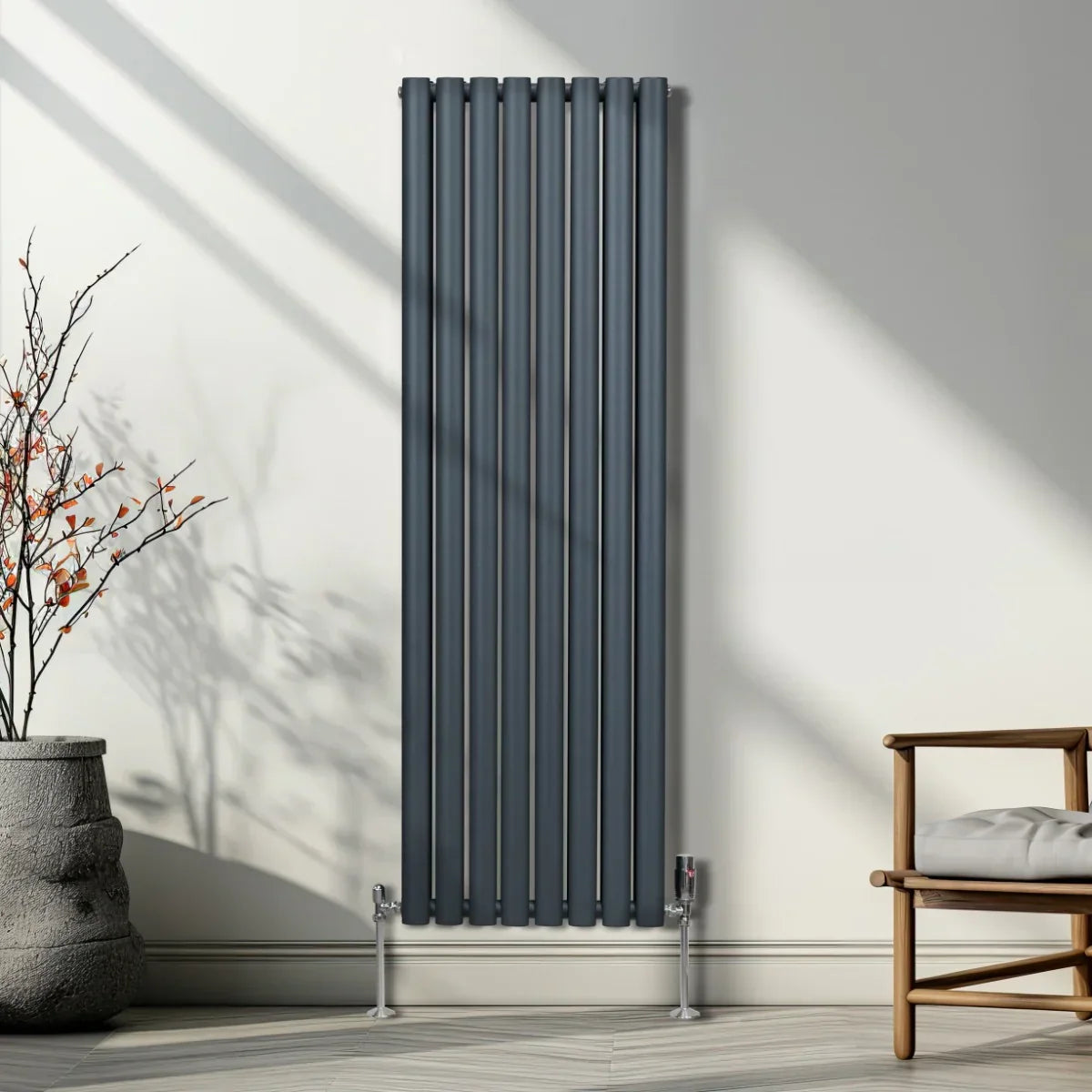 Monster Shop Oval Column Radiator & Valves - 1600mm x 480mm – Anthracite Grey -