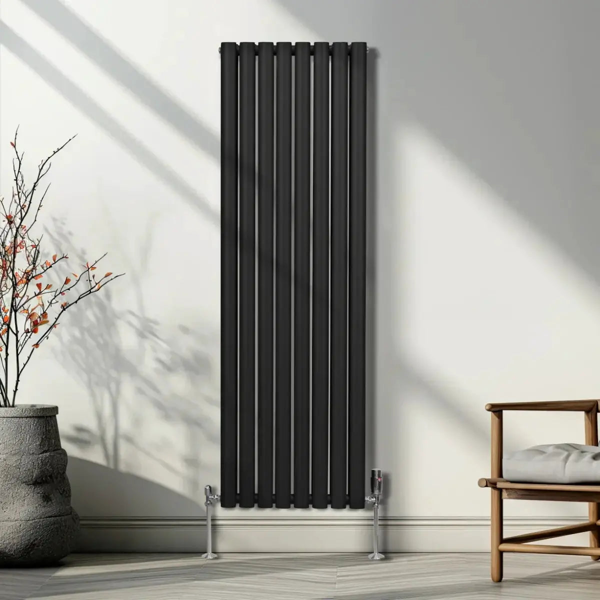 Monster Shop Oval Column Radiator & Valves - 1600mm x 480mm – Black -