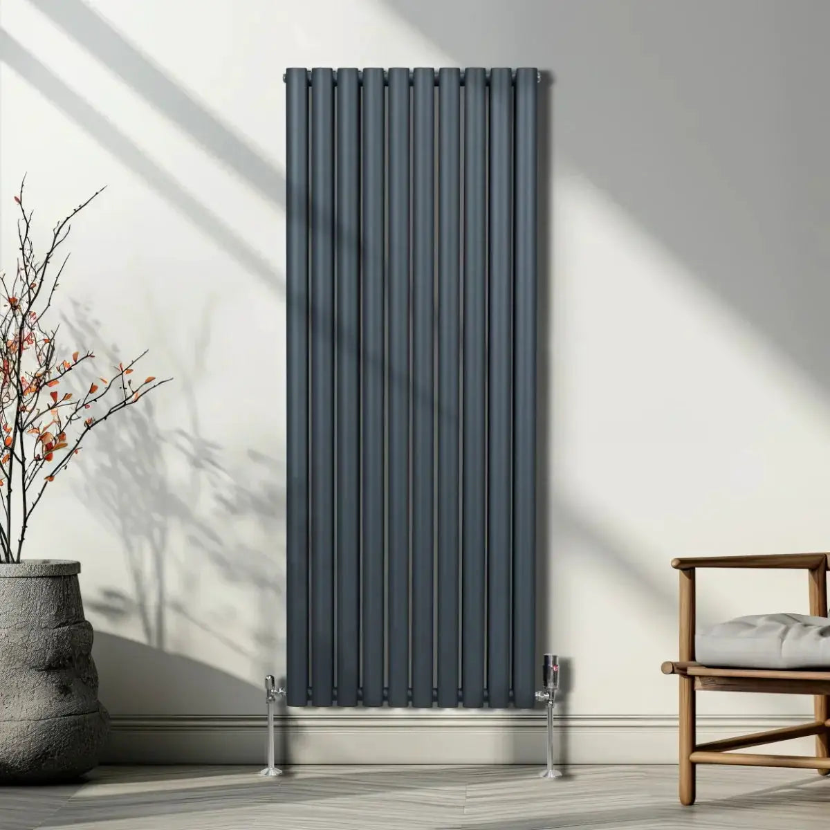 Monster Shop Oval Column Radiator & Valves - 1600mm x 600mm – Anthracite Grey -