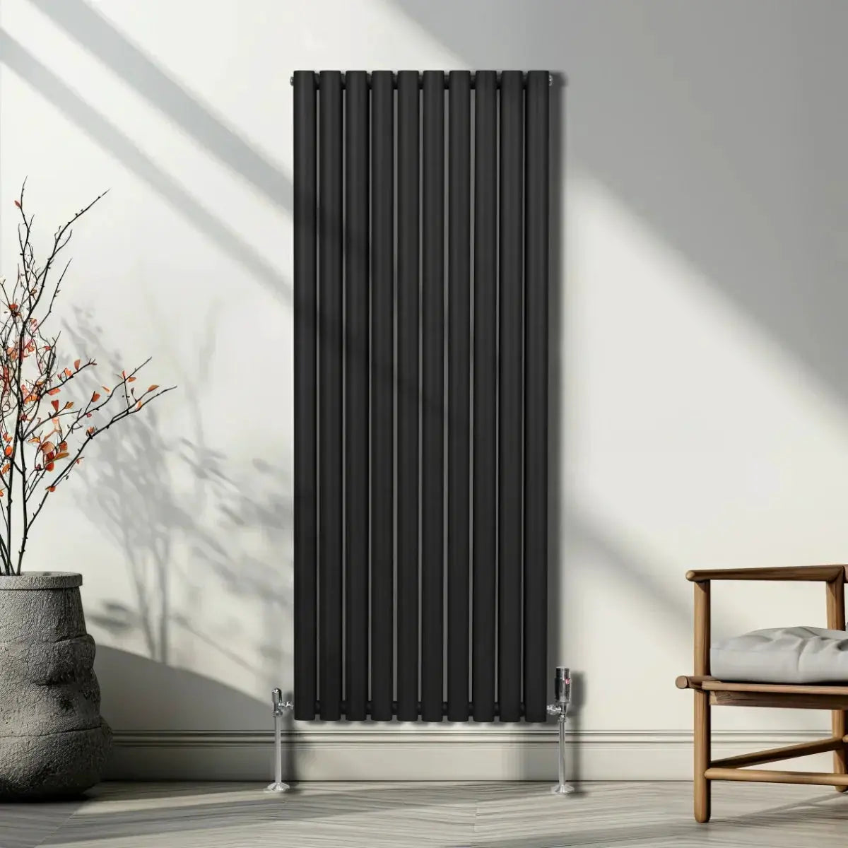 Monster Shop Oval Column Radiator & Valves - 1600mm x 600mm – Black -
