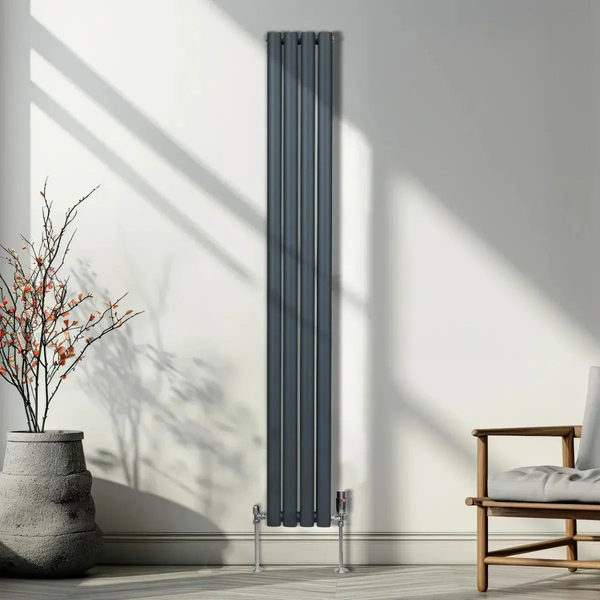 Monster Shop Oval Column Radiator & Valves - 1800mm x 240mm – Anthracite Grey -