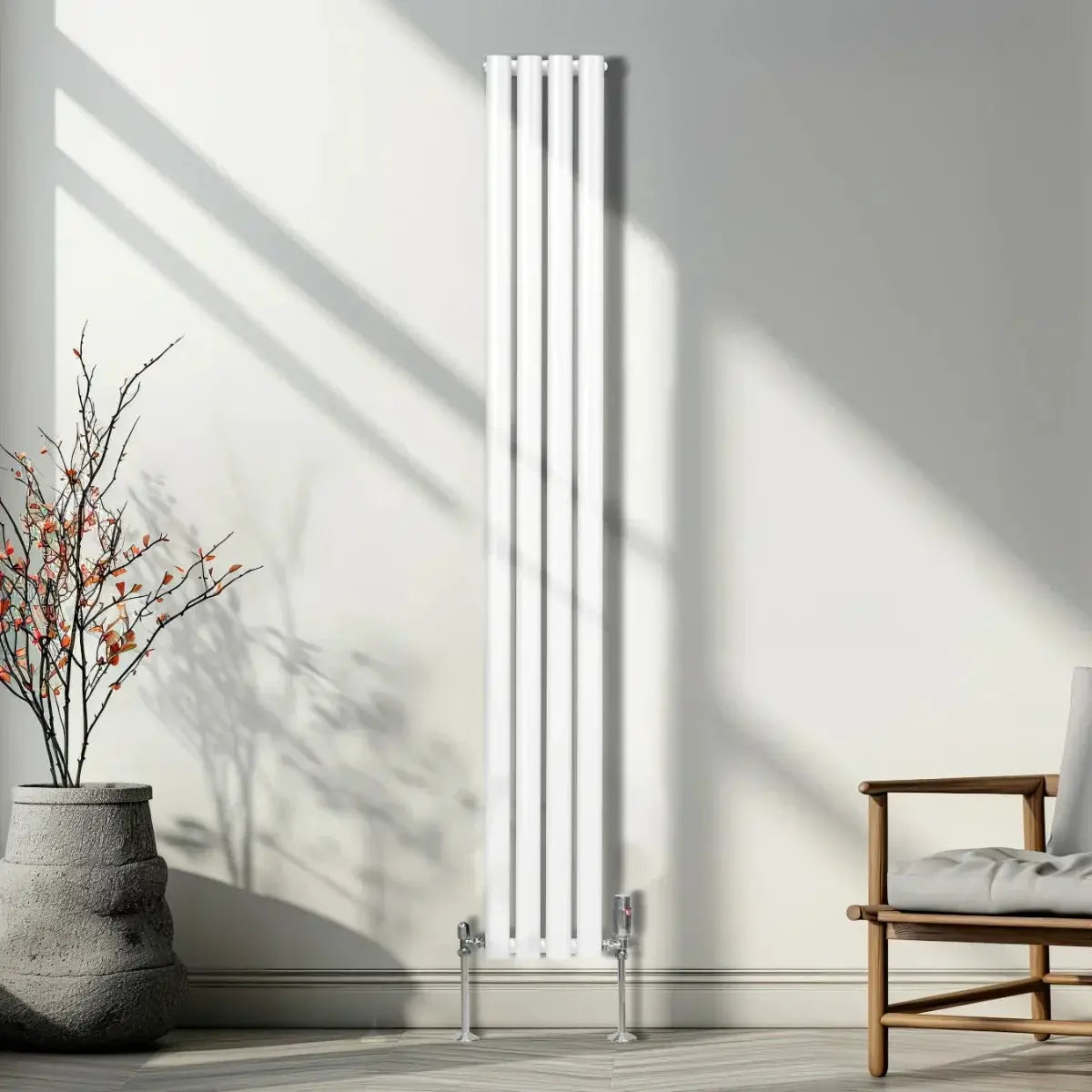 Monster Shop Oval Column Radiator & Valves - 1800mm x 240mm – White -