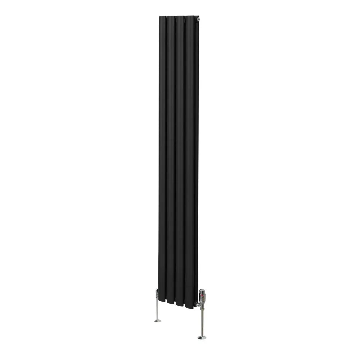 Monster Shop Oval Column Radiator & Valves - 1800mm x 240mm – Black -