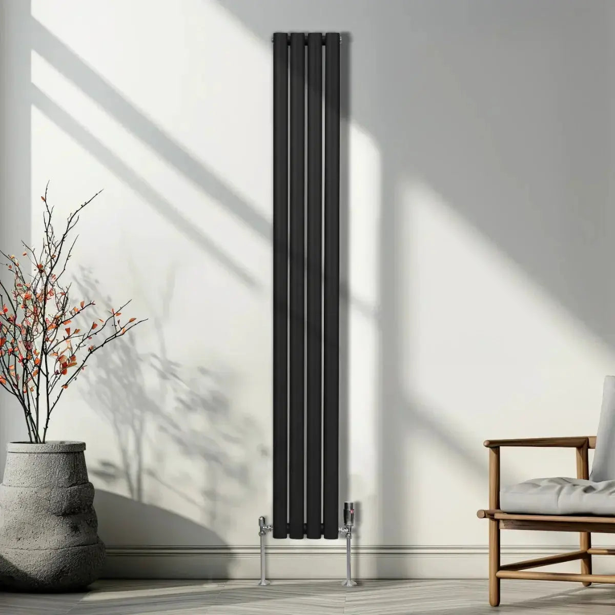 Monster Shop Oval Column Radiator & Valves - 1800mm x 240mm – Black -