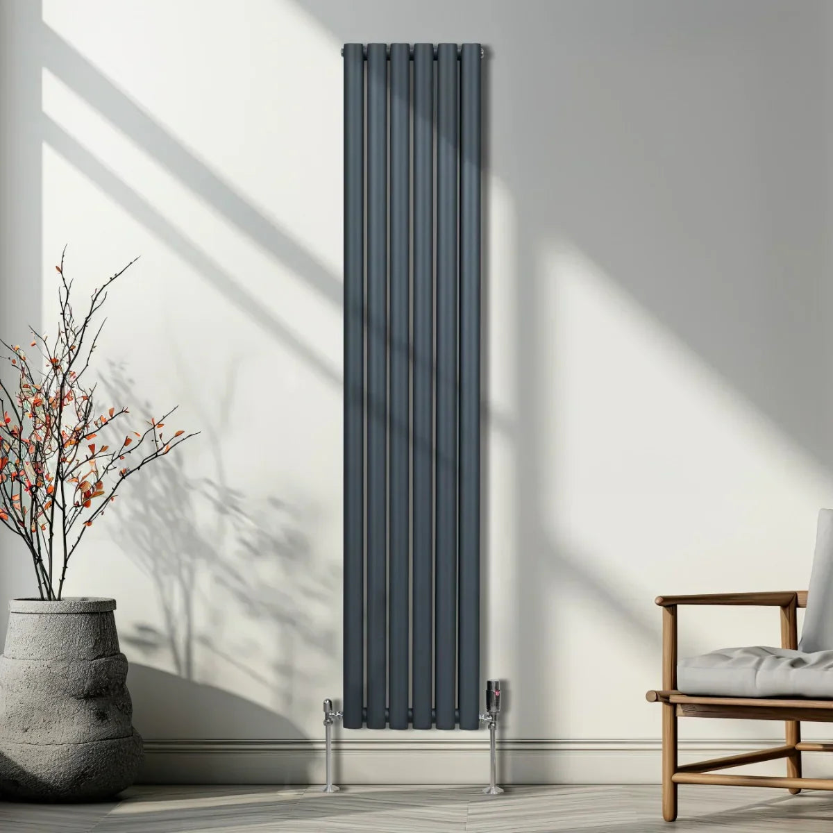 Monster Shop Oval Column Radiator & Valves - 1800mm x 360mm – Anthracite Grey -